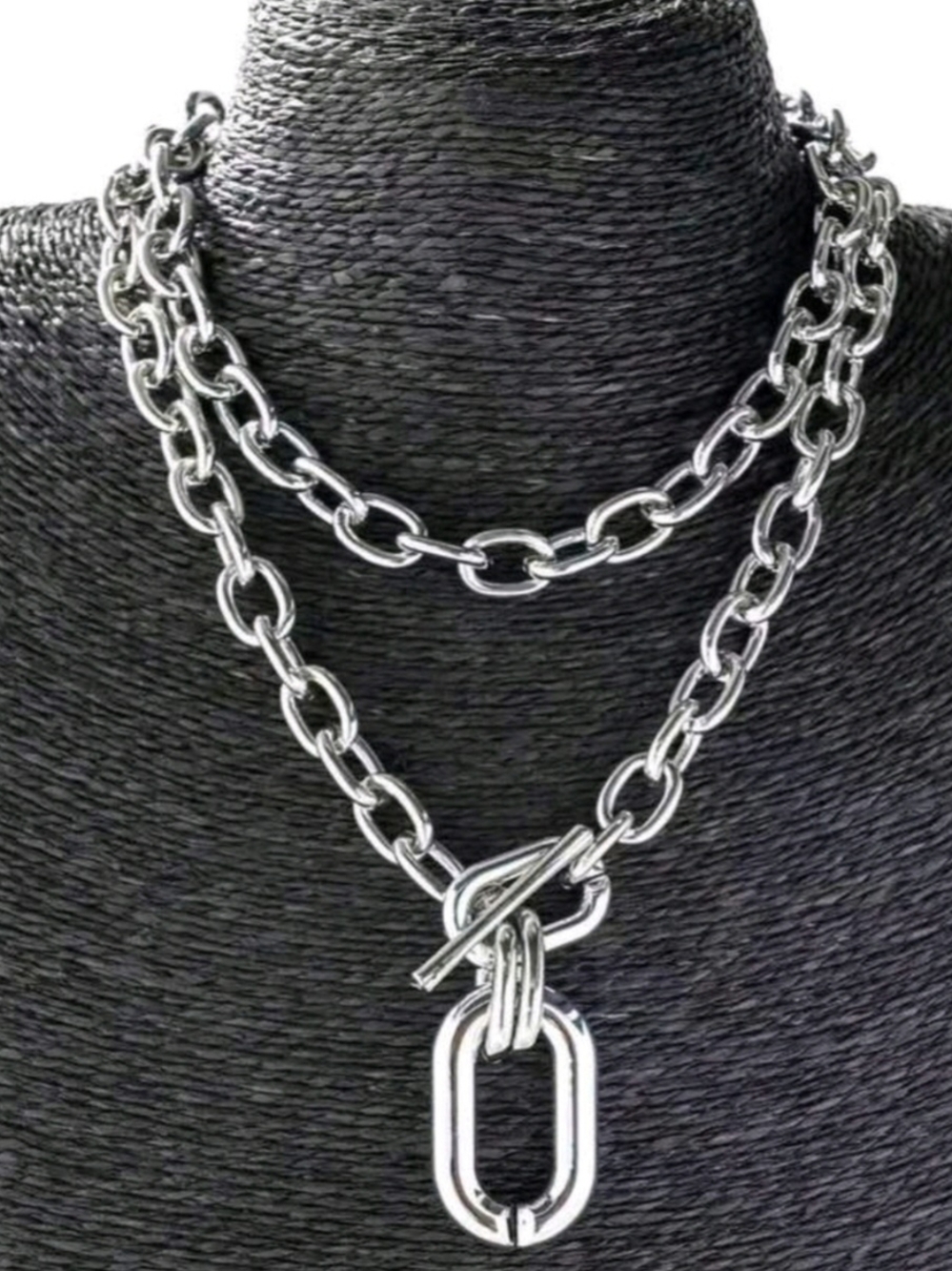 NEW Layered Silver Link Toggle Necklace - Women Jewelry